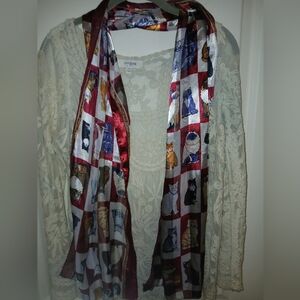 Multicolor Silk Cat Print Scarf